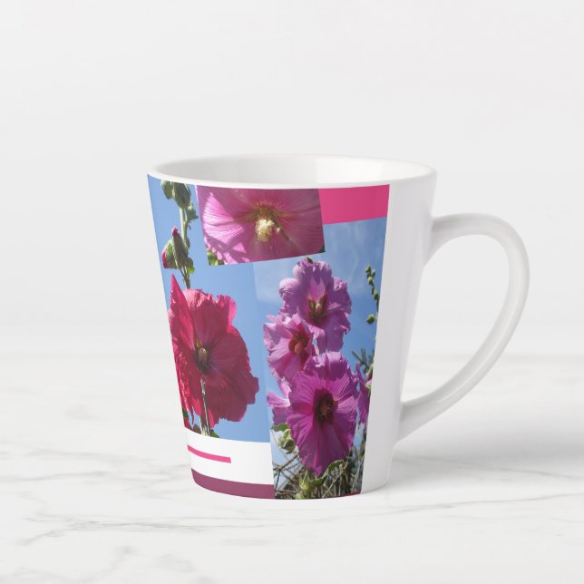 Pink Hollyhocks Design Latte Tasse (Rechts)