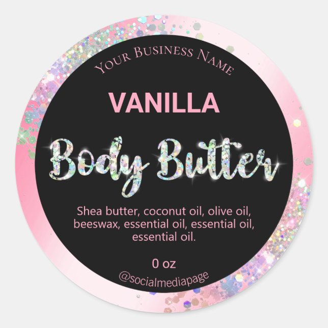 Pink Holographic Body Butter Labels Runder Aufkleber (Vorderseite)