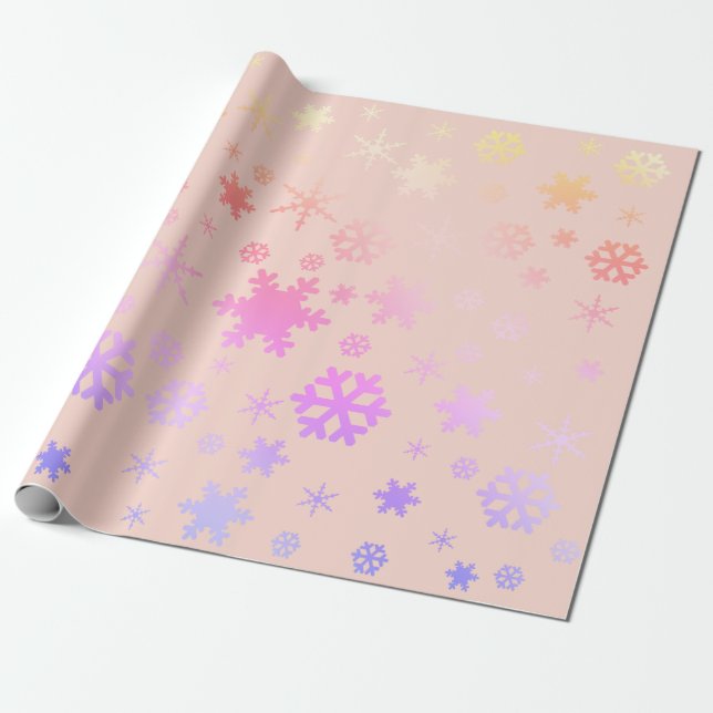 Pink Holographic Christmas Snowflake Pattern Geschenkpapier (Ungerollt)
