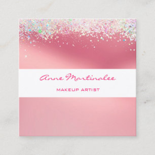 Pink Holographic Glitzer Square Business Card Quadratische Visitenkarte