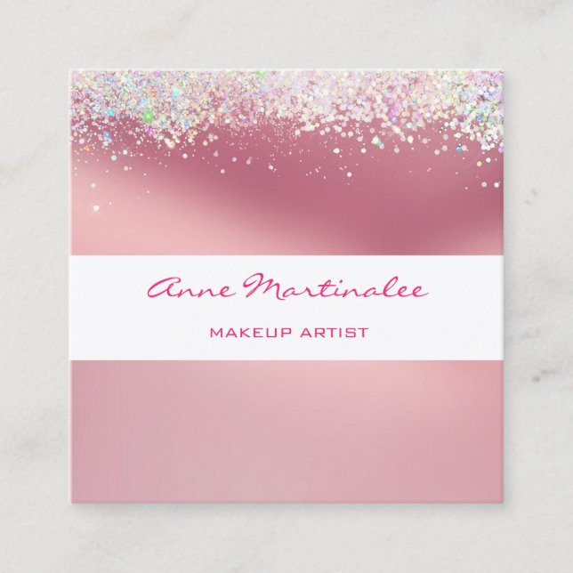 Pink Holographic Glitzer Square Business Card Quadratische Visitenkarte (Vorderseite)