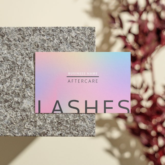 Pink Holographic Iridesing Lash Client nach Pflege Visitenkarte (Pastel Holographic Lash After Care Instruction Business Card)