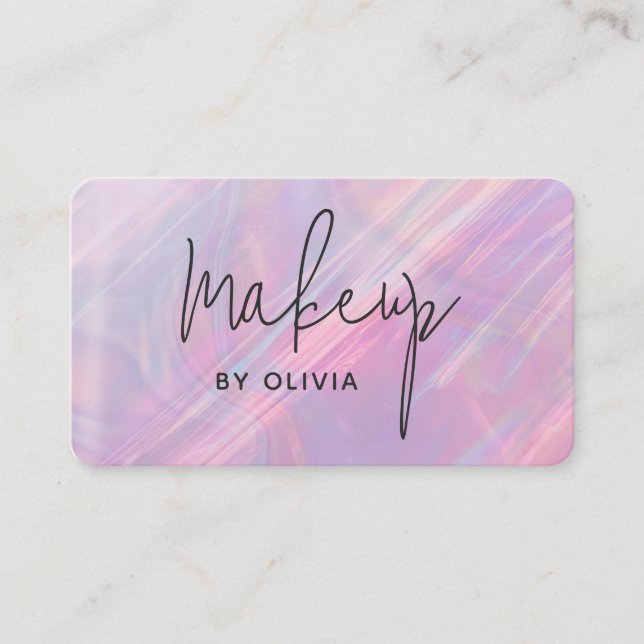 Pink Holographic Makeup Artist Business Card Visitenkarte (Vorderseite)