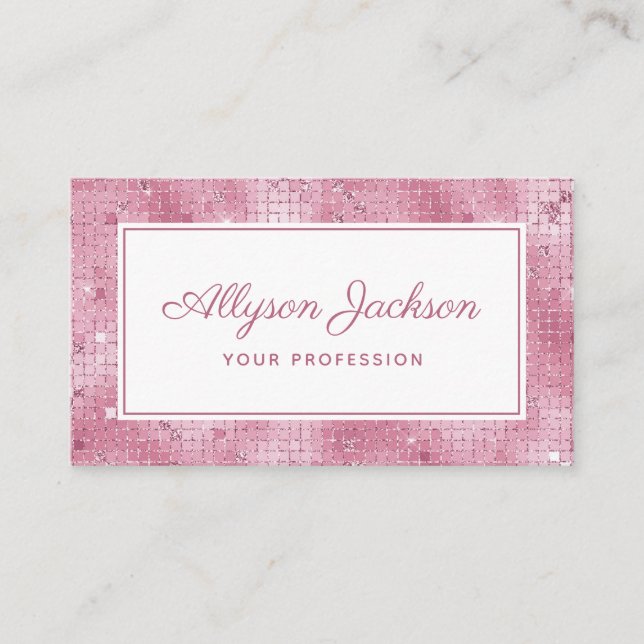 Pink Holographic Script Business Card Visitenkarte (Vorderseite)