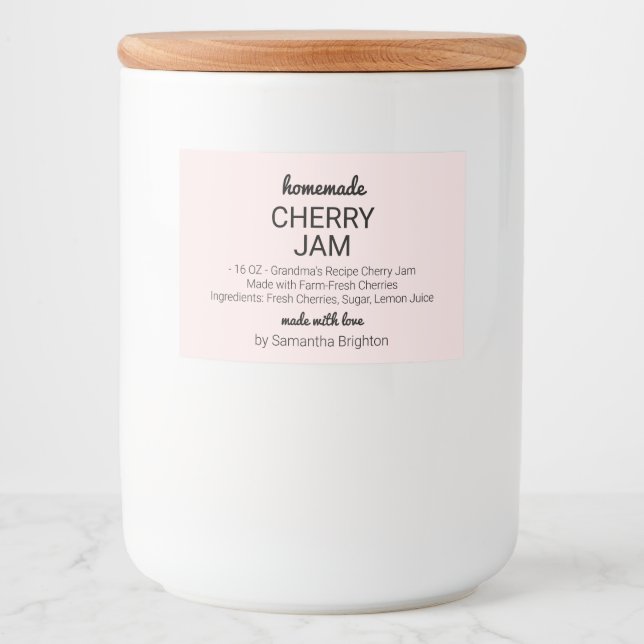 Pink Homemade Cherry Jam Kitchen Pantry Canning Lebensmitteletikett (Vorderseite)