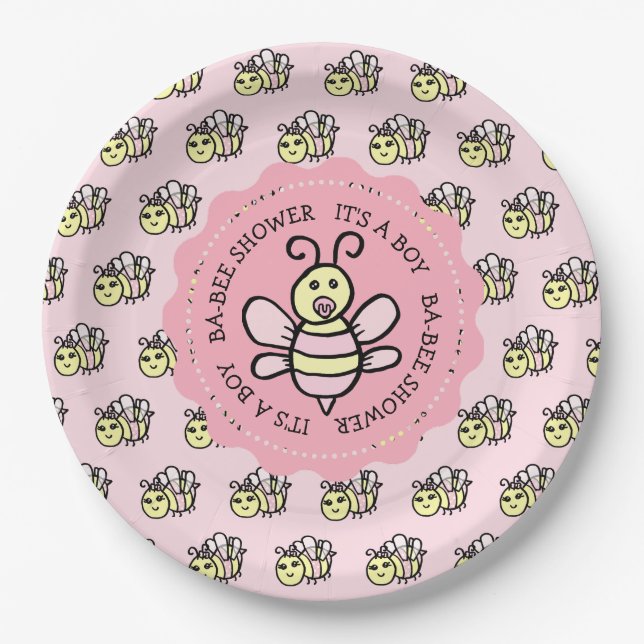 Pink Honey Bee Girl's Baby Shower Pappteller (Vorderseite)