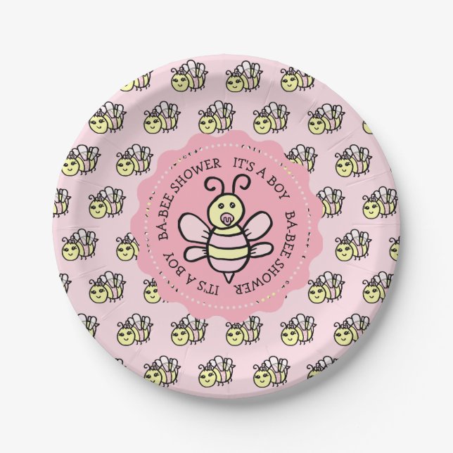 Pink Honey Bee Girl's Baby Shower Pappteller (Vorderseite)