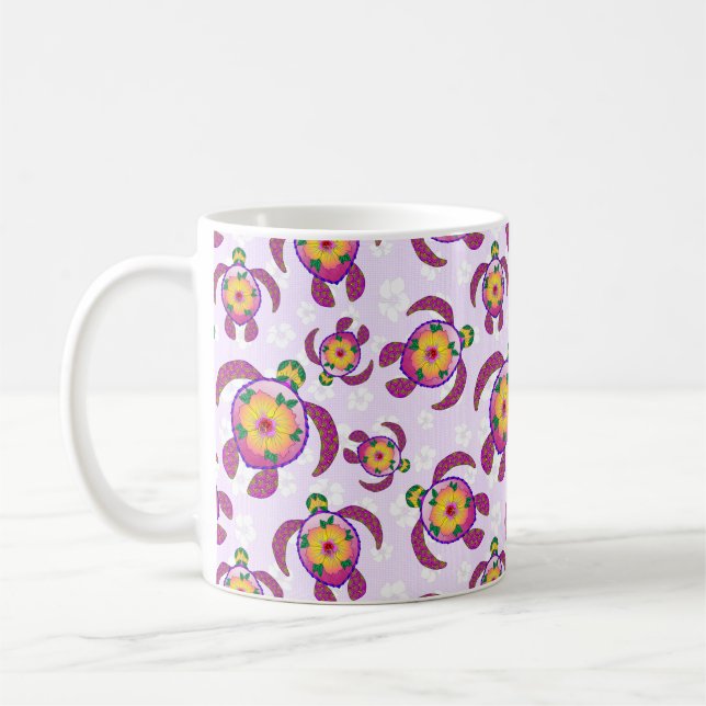 Pink Honu Turtles Hibiscus Flowers Kaffeetasse (Links)