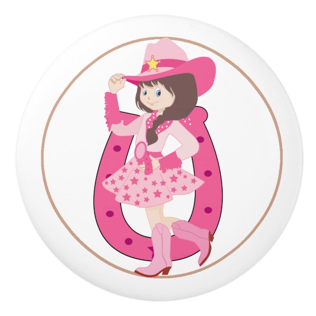 Pink Horseshoe Cowgirl Keramikknauf (Vorderseite)