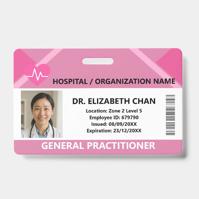 Pink Hospital Doctor Nurse Care Security Photo ID Ausweis (Vorderseite)