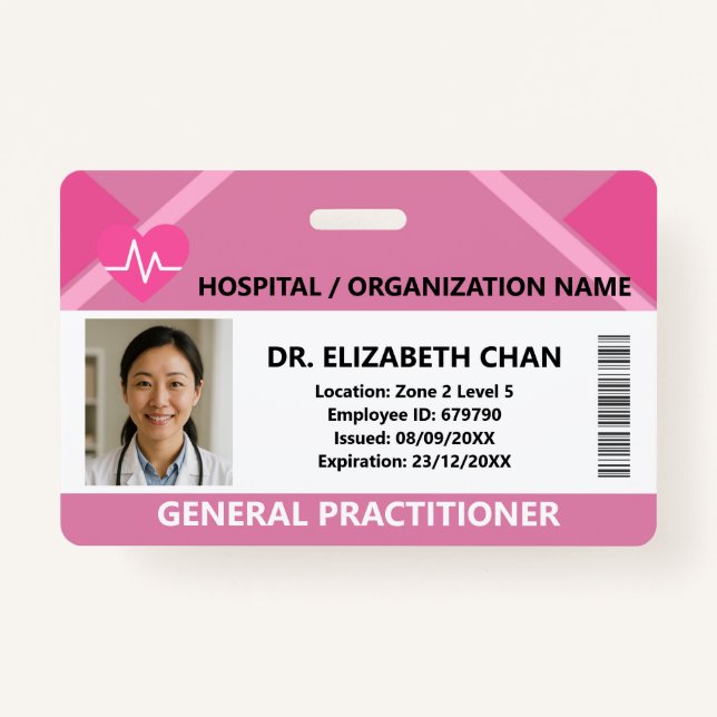 Pink Hospital Doctor Nurse Care Security Photo ID Ausweis (Vorderseite)