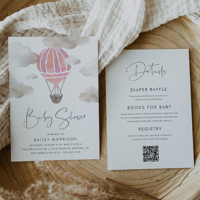 Pink Hot Air Ballon Alle in einem Baby Dusche Einladung (Von Creator hochgeladen)