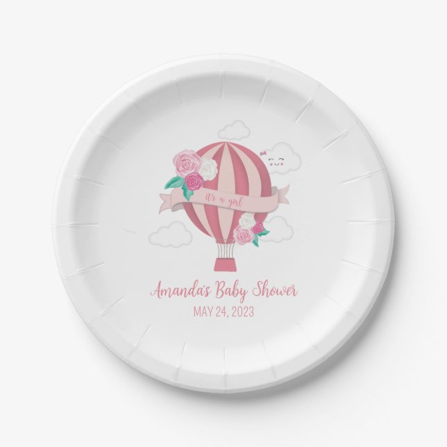 Pink Hot Air Ballon Baby Duschpapier Teller (Vorderseite)