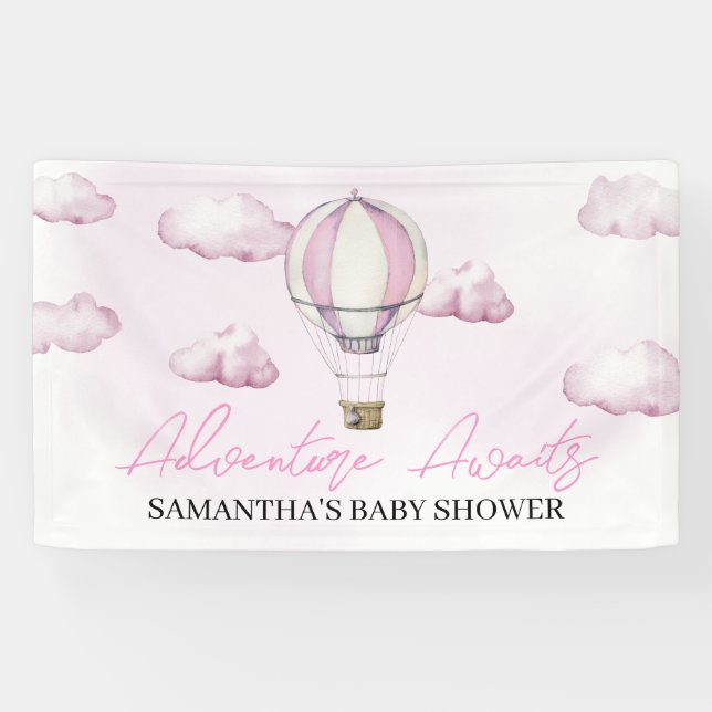 Pink Hot Air Ballon Babydusche Banner (Horizontal)