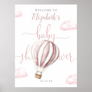 Pink Hot Air Ballon Babydusche Begrüßungszeichen Poster