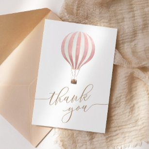 Pink Hot Air Ballon Babydusche Dankeskarte