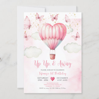Pink Hot Air Ballon Babydusche Einladung