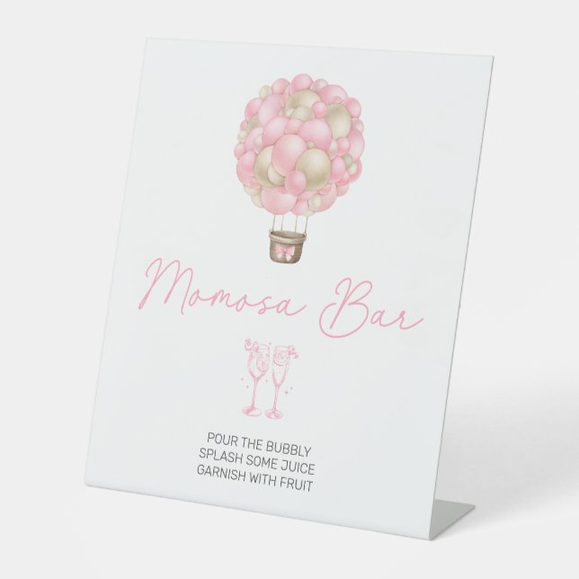 Pink Hot Air Ballon Babydusche Momosa Bar Sockelschild (Vorderseite)