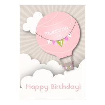 Pink Hot Air Ballon Birthday Poster