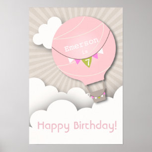 Pink Hot Air Ballon Birthday Poster