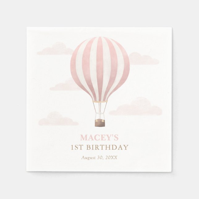 Pink Hot Air Ballon Birthday Serviette (Vorderseite)
