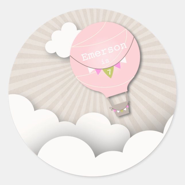 Pink Hot Air Ballon Geburtstagsparty Sticker (Vorderseite)