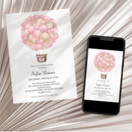 Pink Hot Air Ballon Girl Babydusche Einladung