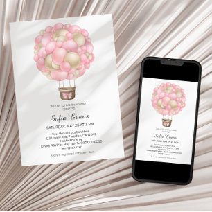 Pink Hot Air Ballon Girl Babydusche Einladung