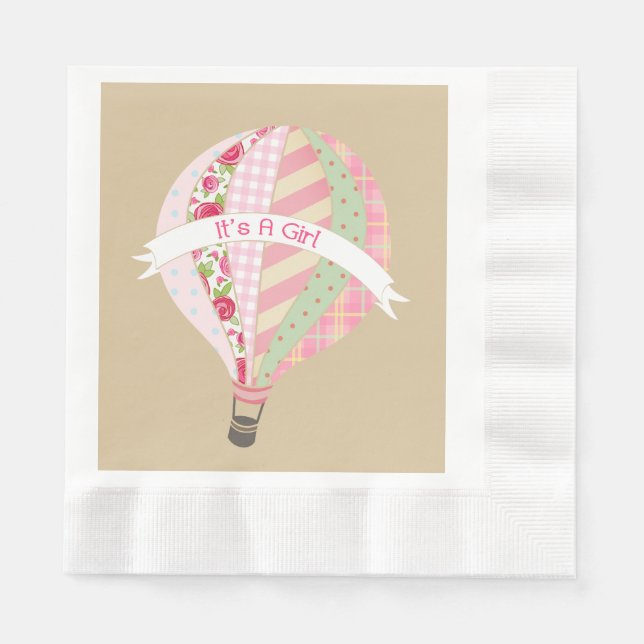 Pink Hot Air Ballon Girl Babydusche Napkins Serviette (Vorderseite)