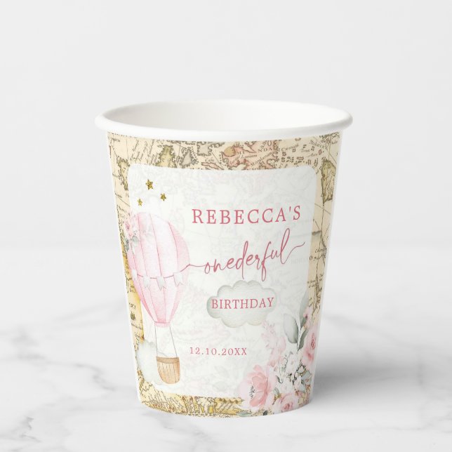 Pink Hot Air Ballon ist nicht ihr lästiger Geburts Pappbecher (Vorderseite)