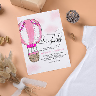 Pink Hot Air Ballon Kalligrafie Oh Baby Dusche Einladung