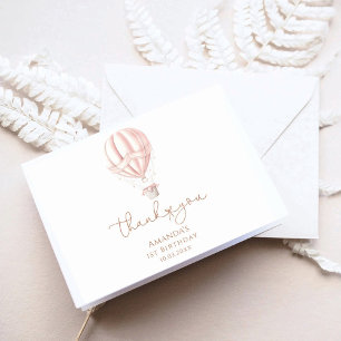 Pink Hot Air Ballon Onederful Girl 1. Geburtstag Dankeskarte