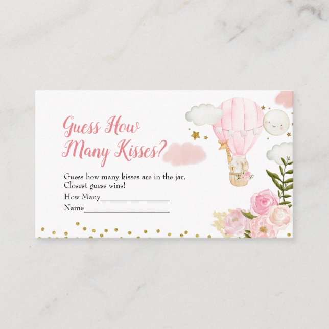 Pink Hot Air Ballon Ratet Wie viele Kisses Game Begleitkarte (Vorderseite)