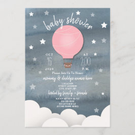 Pink Hot Air Ballon + Stars Girl Babydusche Einladung