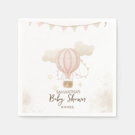 Pink Hot Air Ballon Wolken Babydusche Serviette