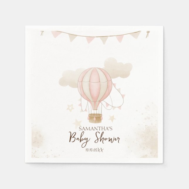 Pink Hot Air Ballon Wolken Babydusche Serviette (Vorderseite)