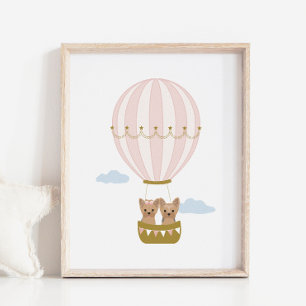 Pink Hot Air Ballon Yorkshire Kinderzimmer Poster