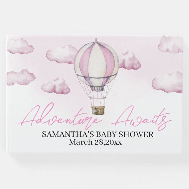 Pink Hot Air Balloon Baby Showroom Gästebuch (Vorderseite)