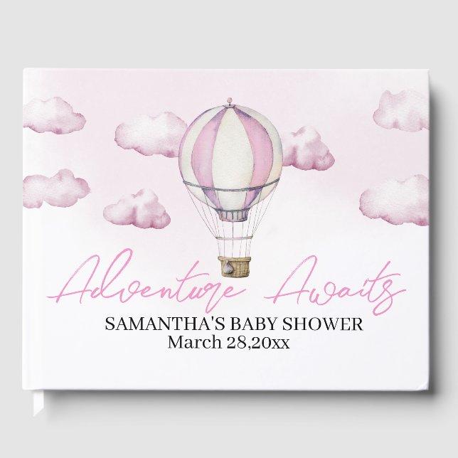 Pink Hot Air Balloon Baby Showroom Gästebuch (Vorderseite)