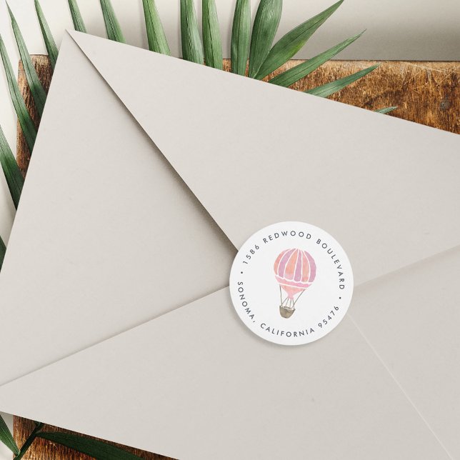 Pink Hot Air Balloon Return Address Runder Aufkleber (Von Creator hochgeladen)