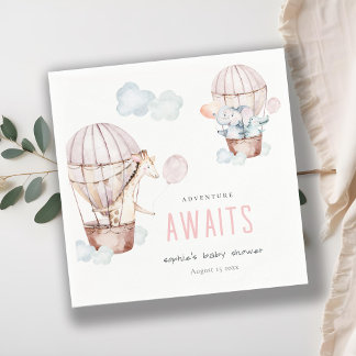 Pink Hot Air Balloon Safari Animals Baby Dusche Serviette