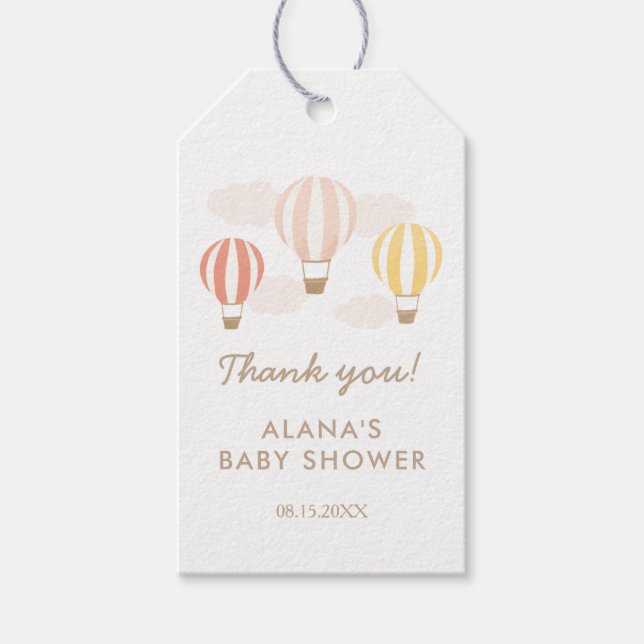 Pink Hot Air Balloons Girl Baby Dusche Geschenkanhänger (Vorderseite)