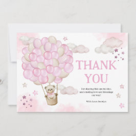 Pink Hot Air Balloons Teddy Bear Baby Dusche Dankeskarte