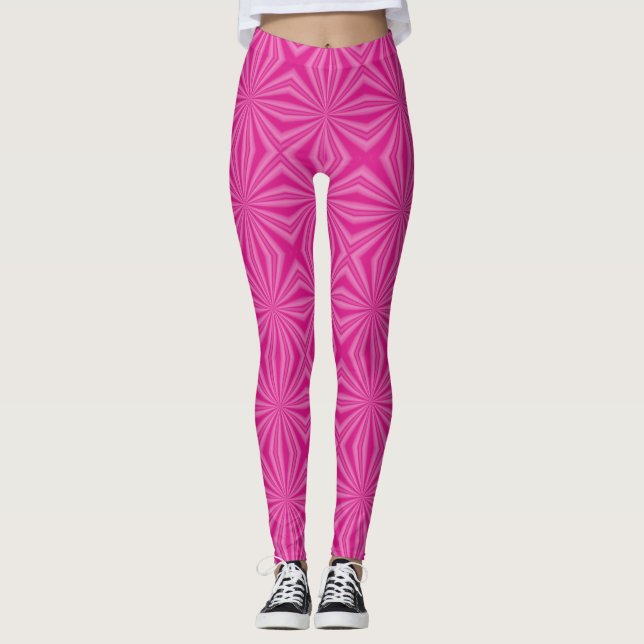 Pink Hot Bright Squiggg Squares Fraktal Leggings (Vorderseite)