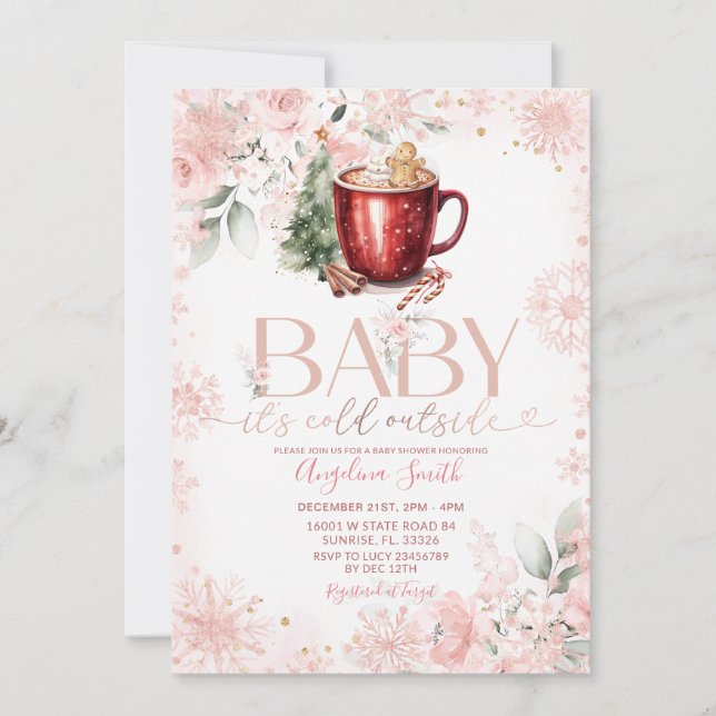 Pink Hot Cocoa Christmas Baby Shower Invite Einladung (Vorderseite)