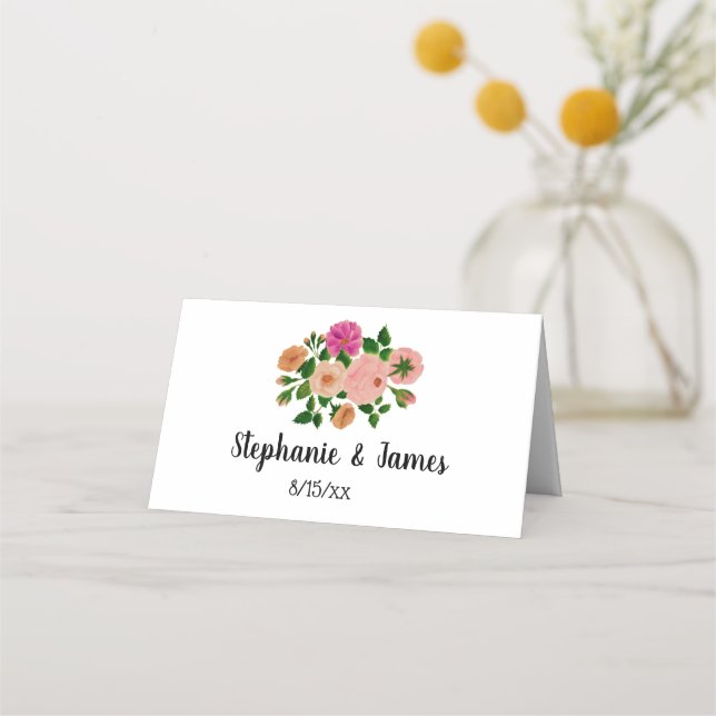 Pink Hot Pink Peach Blume Escort Card Platzkarte (Vorderseite)