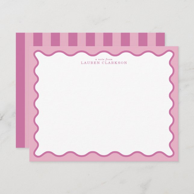 Pink & Hot Pink Wavy Border Note Card Einladung (Vorne/Hinten)