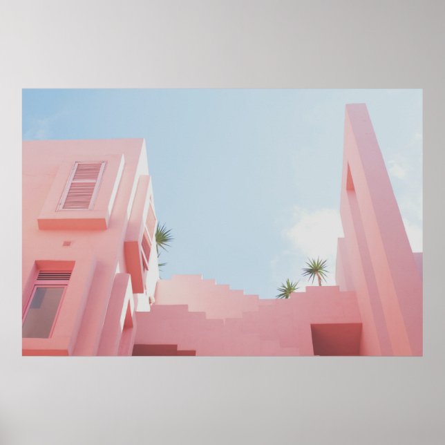 Pink House and Palm Trees Foto Poster (Vorne)