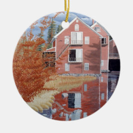 Pink House in Autumn Keramik Ornament