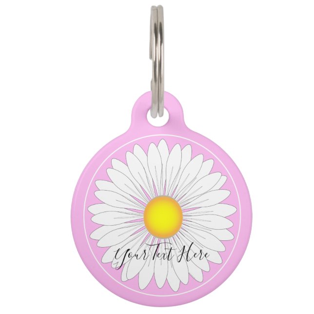 Pink Hübsch Little Daisy Round Haustiermarke (Vorderseite)